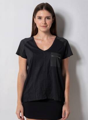 Tricou guler în v mâneci scurte negru DEELUXE femeie