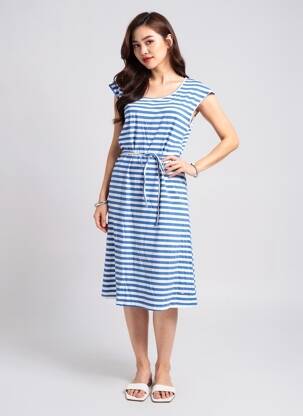 Rochie midi mâneci scurte mâneci scurte albastru DEELUXE femeie