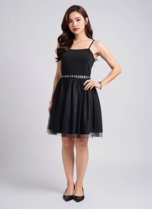 Rochie scurtă croială cambrată bretele subțiri negru LILI SIDONIO femeie