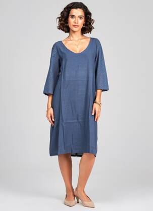 Rochie midi mâneci 3/4 mâneci 3/4 albastru MALOKA femeie