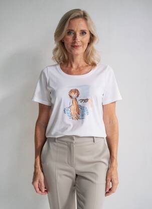 Tricou serigrafie cu strasuri mâneci scurte alb TELMAIL femeie