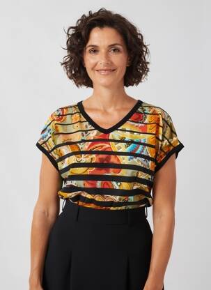 Top elasticitate mâneci scurte negru TELMAIL femeie