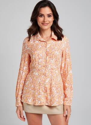 Cămașă imprimeu floral mâneci lungi portocalie NICE THINGS femeie
