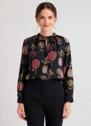 Cămașă imprimeu floral mâneci lungi negru NICE THINGS femeie