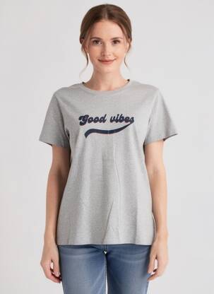 Tricou serigrafie mâneci scurte gri KANOPE femeie