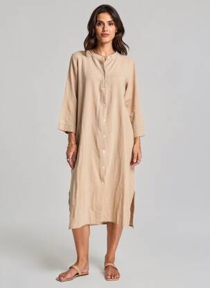 Rochie lungă mâneci lungi mâneci lungi bej MUS & BOMBON femeie