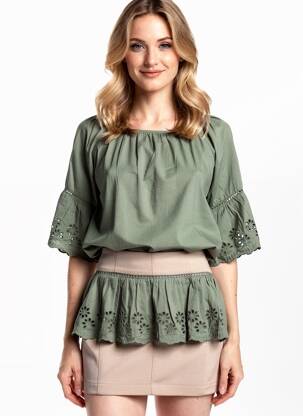Bluză țesătură poplin mâneci 3/4 verde TIFFOSI femeie