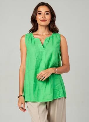 Top țesătură crep fără mâneci verde LAGON BLEU femeie