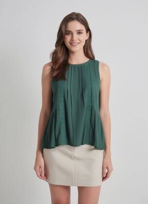 Top țesătură crep fără mâneci verde TIFFOSI femeie