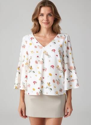 Bluză imprimeu floral mâneci 3/4 bej TIFFOSI femeie