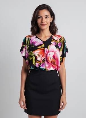 Bluză țesătură poplin mâneci 3/4 negru ELEONORA AMADEI femeie