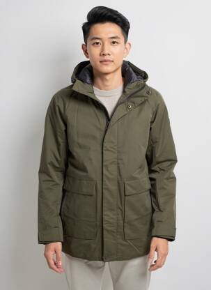 Parka croială dreaptă cu glugă verde SOLID bărbat