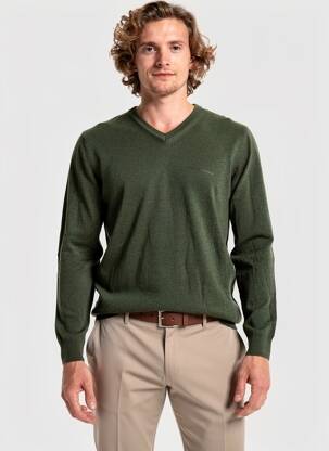 Pulover guler în v mâneci lungi verde TEDDY SMITH bărbat