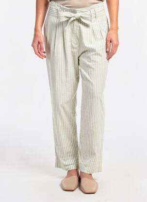 Pantalon drept țesătură poplin talie înaltă verde TEDDY SMITH femeie