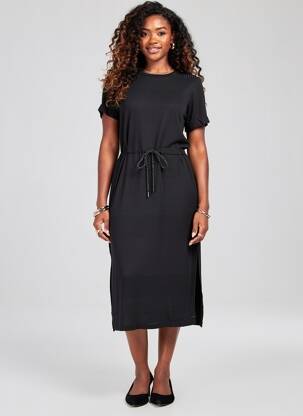 Rochie midi mâneci scurte mâneci scurte negru TEDDY SMITH femeie