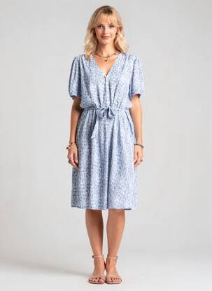 Rochie midi imprimeu fantezie mâneci scurte albastru TEDDY SMITH femeie