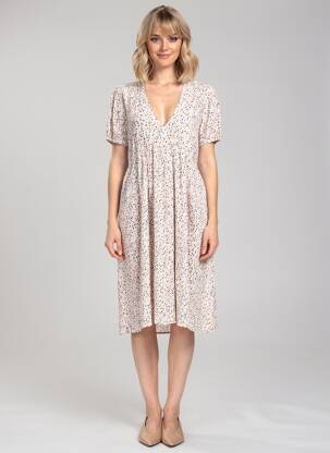 Rochie midi imprimeu fantezie mâneci scurte alb TEDDY SMITH femeie