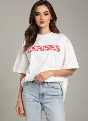 Tricou croială dreaptă mâneci scurte alb LE TEMPS DES CERISES femeie