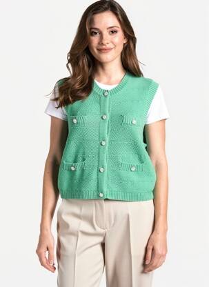 Vestă cu mâneci scurte croială dreaptă verde PIECES femeie