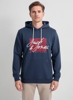 Hanorac cu glugă țesătură jersey mâneci lungi albastru JACK & JONES bărbat