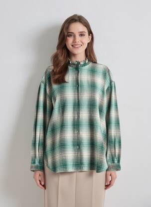 Cămașă croială dreaptă mâneci lungi verde BELLEROSE femeie