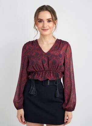 Top țesătură crep mâneci lungi roșu LA FEE MARABOUTEE femeie
