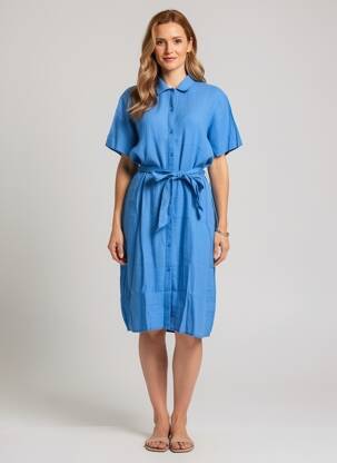 Rochie midi țesătură crep mâneci scurte albastru SAINT JACQUES femeie