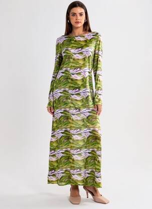 Rochie lungă mâneci lungi mâneci lungi verde FRNCH femeie