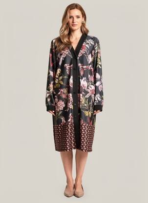 Rochie midi imprimeu fantezie mâneci lungi negru YOEK femeie