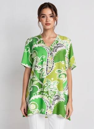 Tunică mâneci scurte croială fluidă verde KYZAA femeie