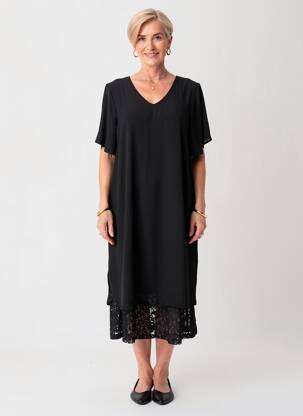Rochie midi croială fluidă mâneci scurte negru CISO femeie