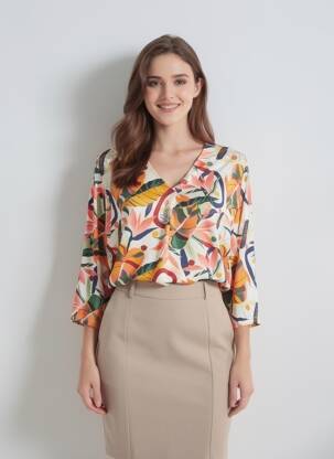 Bluză imprimeu floral mâneci 3/4 galben KYZAA femeie