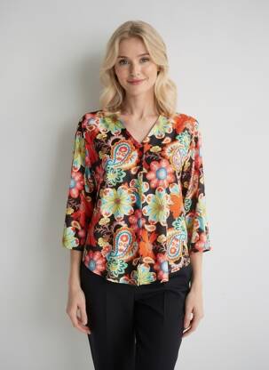 Bluză imprimeu floral mâneci 3/4 roșu KYZAA femeie
