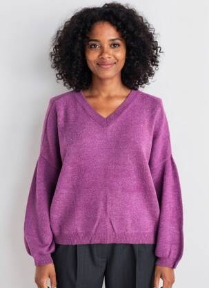 Pulover guler în v mâneci lungi violet EMME M femeie