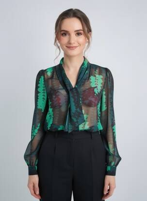 Cămașă imprimeu fantezie mâneci lungi verde EMME M femeie