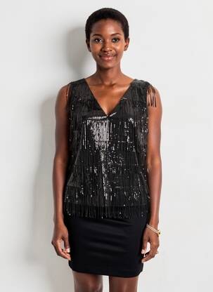 Top guler în v fără mâneci negru NATHALIE CHAIZE femeie
