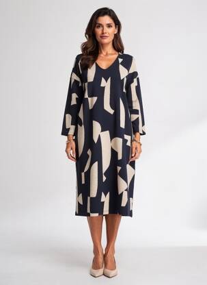 Rochie midi imprimeu fantezie mâneci lungi albastru STREET ONE femeie