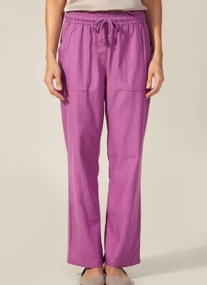 Pantalon drept țesătură poplin talie înaltă violet C'EST BEAU LA VIE femeie