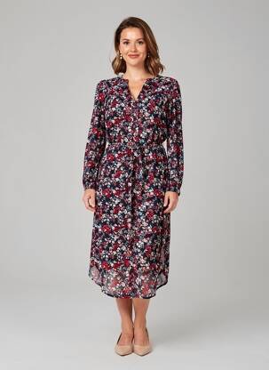 Rochie midi imprimeu floral mâneci lungi albastru JENSEN femeie