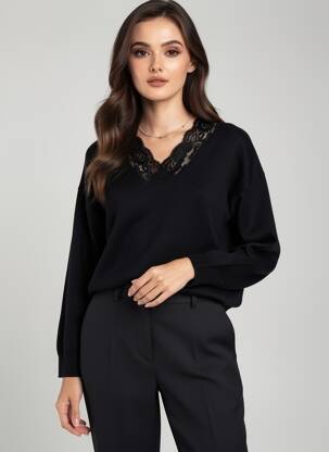 Pulover guler în v mâneci lungi negru TIFFOSI femeie