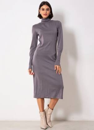 Rochie midi mâneci lungi mâneci lungi gri NAF NAF femeie