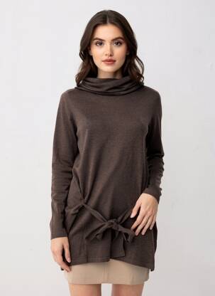 Pulover cu guler înalt țesătură melanj mâneci lungi maro H&M femeie