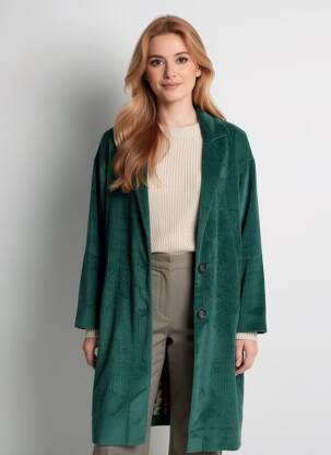Palton lung croială cambrată fără glugă verde STORIATIPIC femeie