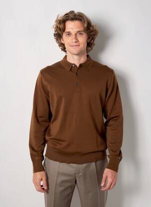 Pulover guler polo mâneci lungi maro TOMMY HILFIGER bărbat