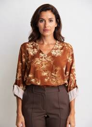 Bluză imprimeu floral mâneci lungi maro PIMENT ROUGE femeie