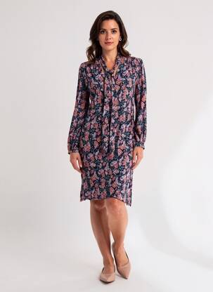 Rochie midi imprimeu fantezie mâneci lungi albastru LA FEE MARABOUTEE femeie