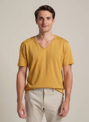 Tricou croială cambrată mâneci scurte galben TEDDY SMITH bărbat