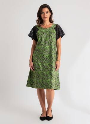 Rochie midi imprimeu fantezie mâneci scurte verde BAMBOO'S femeie