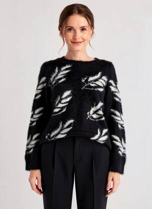 Pulover elasticitate mâneci lungi negru AFIBEL femeie
