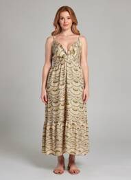 Rochie lungă croială evazată bretele subțiri verde MOLLY BRACKEN femeie